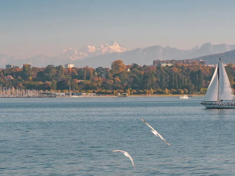 El lago Lemán y los Alpes al fondo