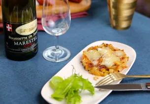 Galette de Crozets con Tomme de Bauges y Vinos de Saboya